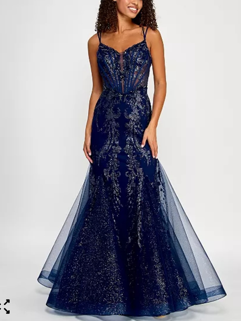 Midnight Blue Beaded Illusion Mermaid Prom Dress